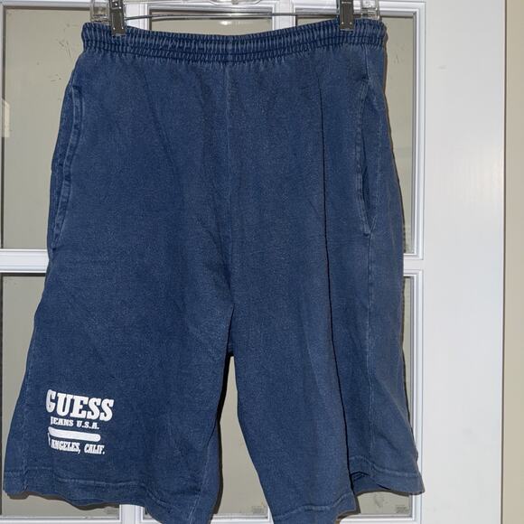 Vtg 90s Guess Jeans Blue Sport Athletic Workout Lounge Shorts Mens Sz L - Picture 1 of 5